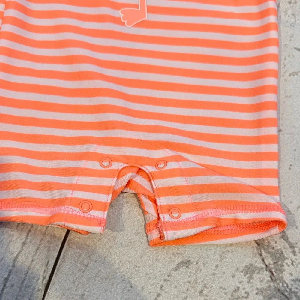 Cat & Jack Coral Stripe Flamingo Swim Romper Rashguard Swimsuit
